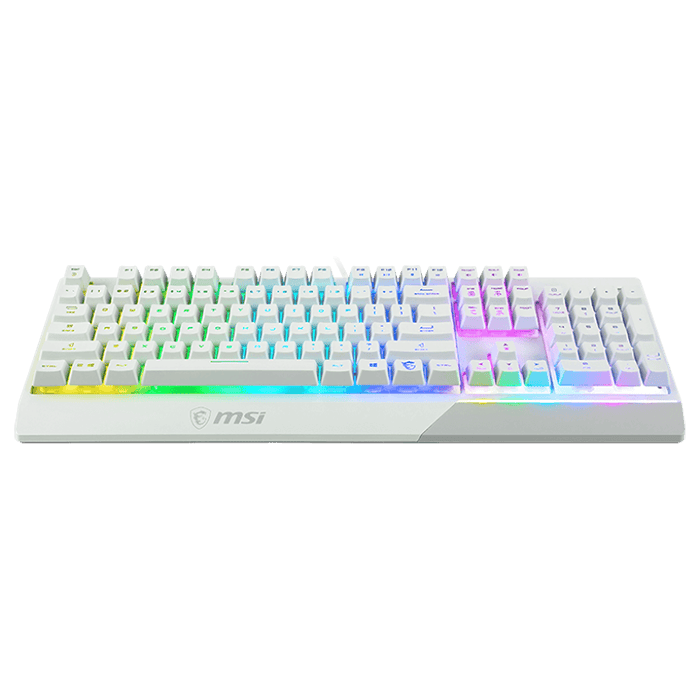لوحة مفاتيح ألعاب ميكانيكية سلكية MSI Vigor GK30 RGB، مفاتيح مكبس، واجهة USB 2.0، 6 مفاتيح قابلة للدوران/20 مفتاحًا مضادة للظلال، مقاومة للماء، أكثر من 12 مليون ضغطة مفتاح، تصميم الواقع المعزز، أبيض