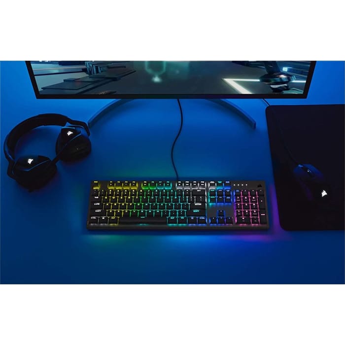 لوحة مفاتيح الألعاب الميكانيكية Corsair K60 RGB Pro منخفضة الارتفاع، مفاتيح Cherry MX الميكانيكية منخفضة الارتفاع - إطار ألومنيوم متين رفيع وانسيابي - إضاءة خلفية RGB