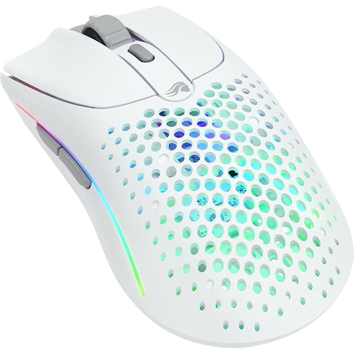 ماوس الألعاب اللاسلكي Glorious Model O 2 RGB، خفيف الوزن للغاية، وزن 68 جرامًا، مستشعر BAMF 2.0 بدقة 26000 نقطة في البوصة، هجين 2.4 جيجاهرتز/بلوتوث، عمر بطارية أقصى 210 ساعات، إضاءة RGB نابضة بالحياة، أبيض | GLO-MS-OWV2-MW