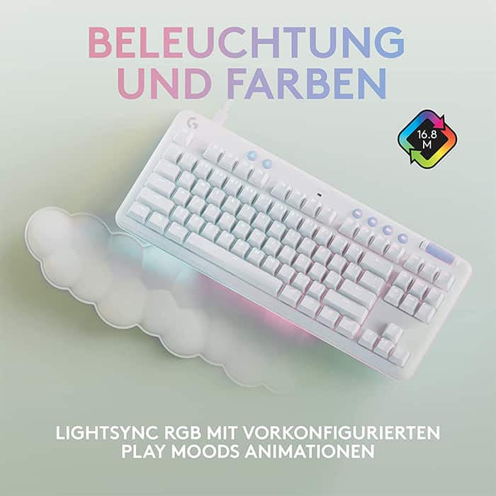 لوحة مفاتيح الألعاب الميكانيكية السلكية Logitech G713 مع إضاءة LIGHTSYNC RGB ومفاتيح GX الميكانيكية ومسند راحة اليد ومتوافقة مع أجهزة الكمبيوتر الشخصية وأجهزة Mac - أبيض ضبابي