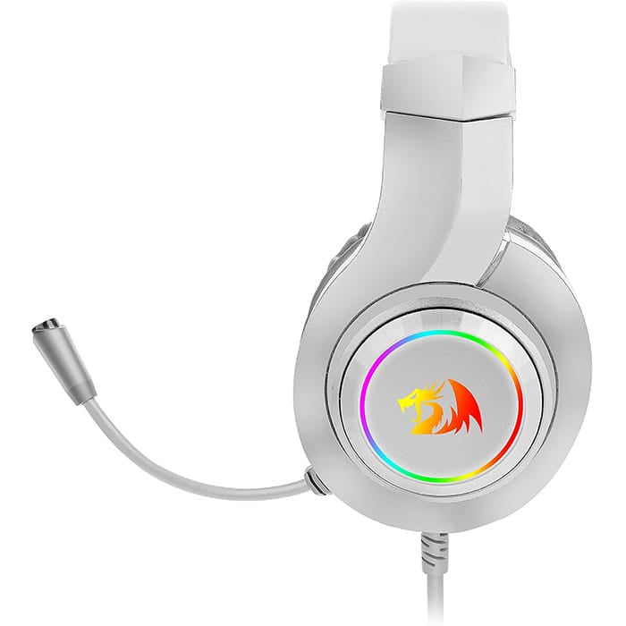 سماعة رأس Redragon H260-W للألعاب RGB، مشغلات صوت 50 مم، عزل ضوضاء سلبي، مقبس صوت وميكروفون 3.5 مم، موصل USB-A، طول الكابل 6 أقدام، أبيض | H260-W