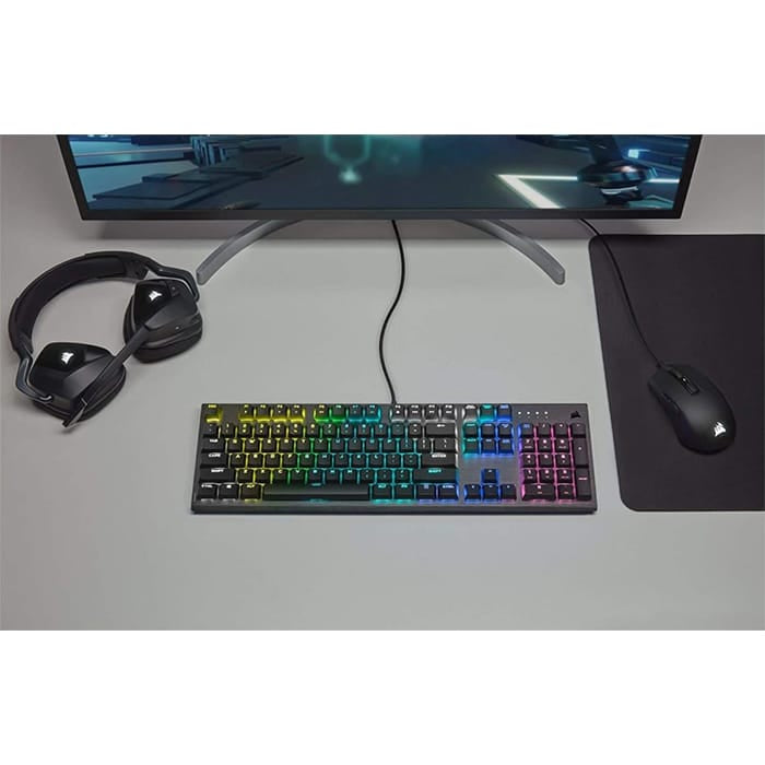لوحة مفاتيح الألعاب الميكانيكية Corsair K60 RGB Pro منخفضة الارتفاع، مفاتيح Cherry MX الميكانيكية منخفضة الارتفاع - إطار ألومنيوم متين رفيع وانسيابي - إضاءة خلفية RGB