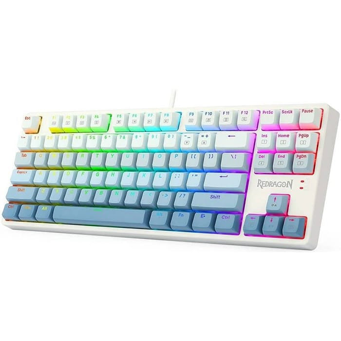 لوحة مفاتيح ألعاب ميكانيكية سلكية REDRAGON K645W بمنفذ USB RGB CASS، مزودة بمفتاح أزرق، وإضاءة خلفية LED، و87 مفتاحًا، ومقاومة للتشويش، ومقاومة للرذاذ، وكابل USB قابل للفصل، لون أبيض | K645W-GB-RGB