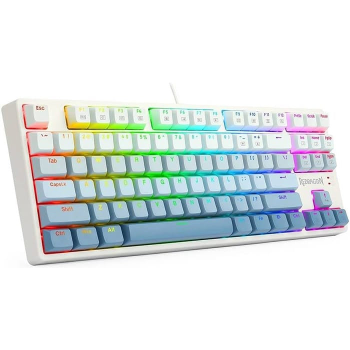 لوحة مفاتيح ألعاب ميكانيكية سلكية REDRAGON K645W بمنفذ USB RGB CASS، مزودة بمفتاح أزرق، وإضاءة خلفية LED، و87 مفتاحًا، ومقاومة للتشويش، ومقاومة للرذاذ، وكابل USB قابل للفصل، لون أبيض | K645W-GB-RGB