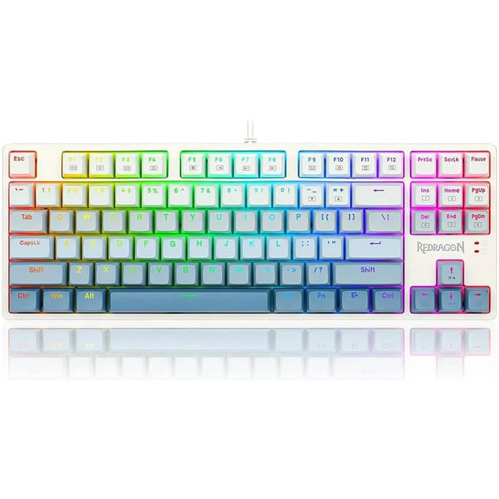 لوحة مفاتيح ألعاب ميكانيكية سلكية REDRAGON K645W بمنفذ USB RGB CASS، مزودة بمفتاح أزرق، وإضاءة خلفية LED، و87 مفتاحًا، ومقاومة للتشويش، ومقاومة للرذاذ، وكابل USB قابل للفصل، لون أبيض | K645W-GB-RGB