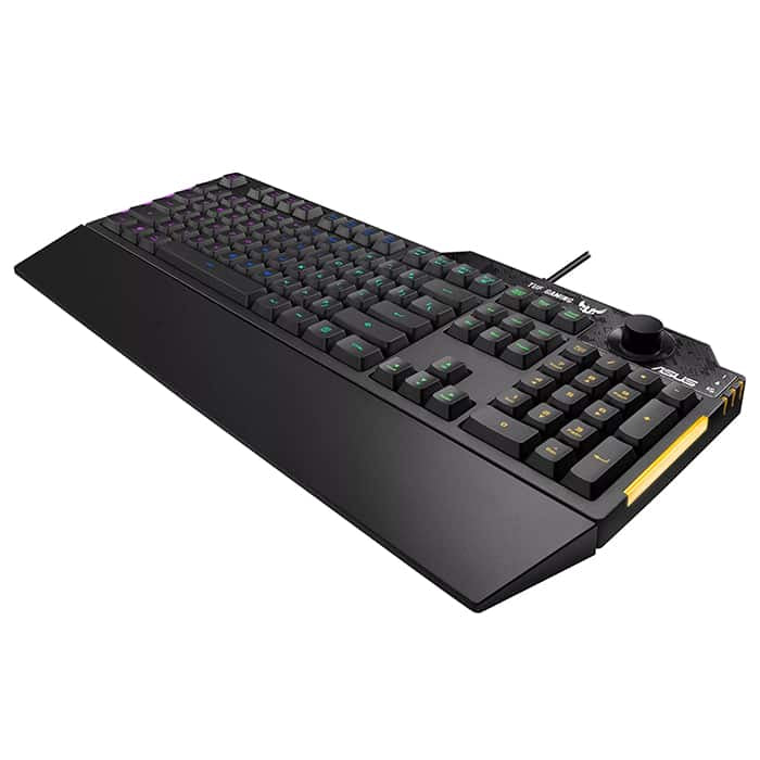 لوحة مفاتيح Asus TUF RA04 Gaming K1 RGB مزودة بمقبض مخصص للتحكم في مستوى الصوت ومقاومة للانسكاب وشريط إضاءة جانبي وArmoury Crate، AR