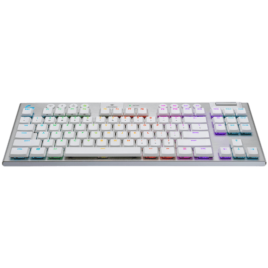 لوحة مفاتيح الألعاب الميكانيكية Logitech G915 TKL، لوحة مفاتيح لمسية لاسلكية Lightspeed RGB، خيارات مفاتيح منخفضة الارتفاع، LIGHTSYNC RGB، دعم متقدم للبلوتوث واللاسلكي - أبيض | 920-009664
