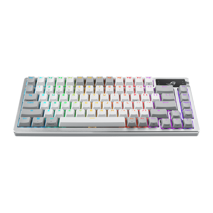 لوحة مفاتيح ألعاب لاسلكية مخصصة من Asus Rog Azoth 75%، شاشة OLED، مفاتيح NX Snow، RGB-Black Eng,AR، White
