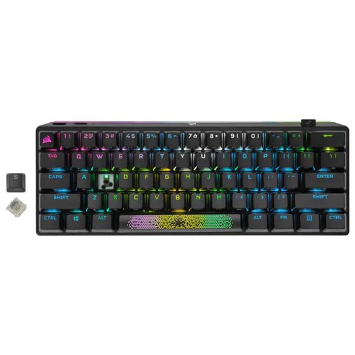 لوحة مفاتيح Corsair K70 Pro Mini اللاسلكية الميكانيكية Cherry MX Red Switch بنسبة 60% مع إضاءة خلفية RGB - أسود