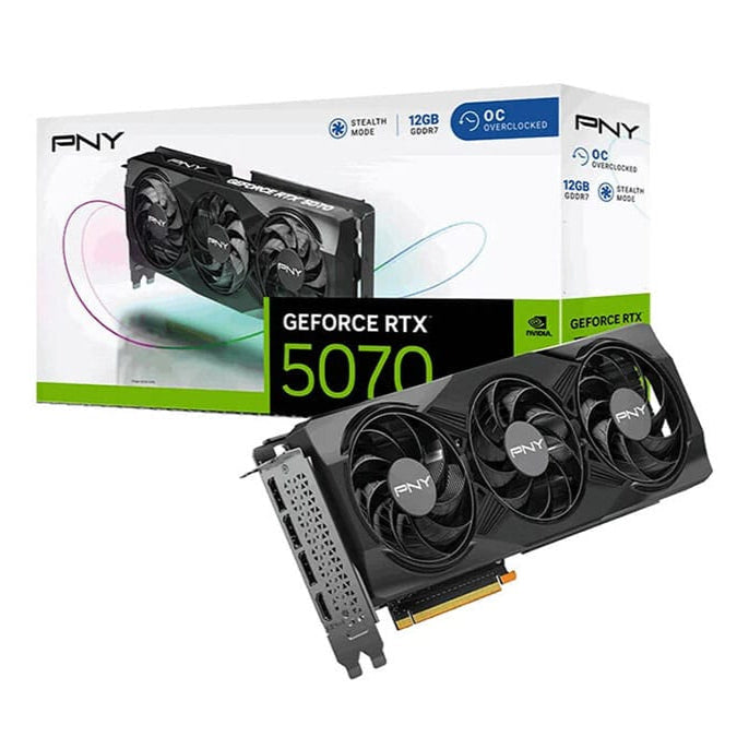 بطاقة رسومات PNY RTX5070 ثلاثية المراوح بسعة 12 جيجابايت | VCG507012TFXPB1-O