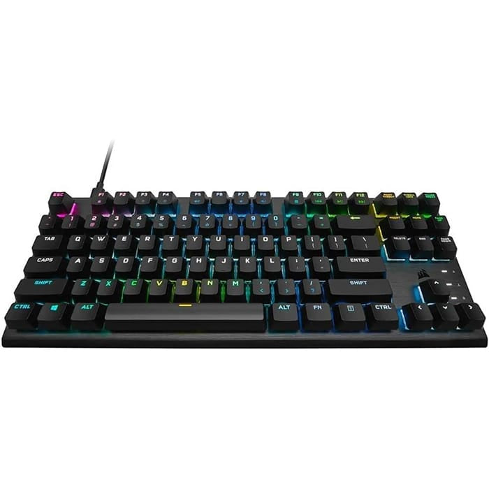 لوحة مفاتيح ألعاب بصرية ميكانيكية Corsair K60 Pro TKL RGB بدون مفاتيح، مفاتيح OPX، هيكل من الألومنيوم المصقول، كابل USB Type-C قابل للإزالة، تخطيط الواقع المعزز، لوحة مفاتيح QWERTY، لون أسود