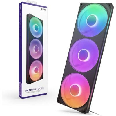 مروحة هيكل NZXT F420 RGB Core ثنائية الدوار، مقاس 140 مم، بتقنية RGB، وتبريد PWM عالي الأداء مع محمل ديناميكي سائل، وموصل 8 سنون، وإضاءة RGB قابلة للتوجيه، لون أسود | RF-U42HF-B1