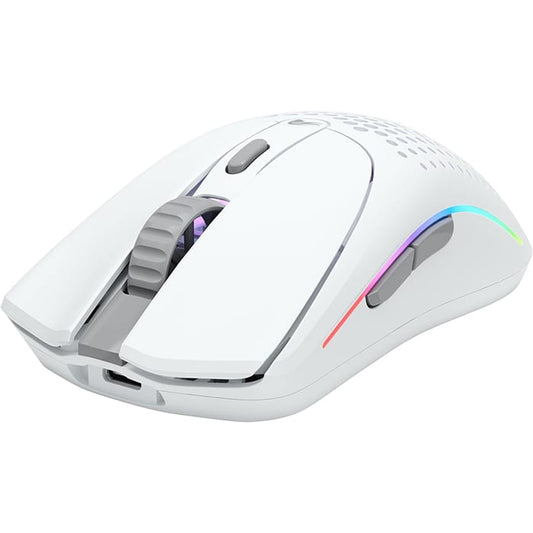 ماوس الألعاب اللاسلكي Glorious Model O 2 RGB، خفيف الوزن للغاية، وزن 68 جرامًا، مستشعر BAMF 2.0 بدقة 26000 نقطة في البوصة، هجين 2.4 جيجاهرتز/بلوتوث، عمر بطارية أقصى 210 ساعات، إضاءة RGB نابضة بالحياة، أبيض | GLO-MS-OWV2-MW