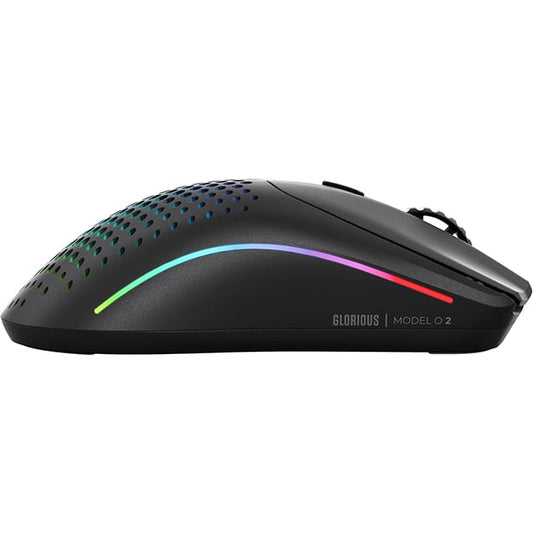 ماوس الألعاب اللاسلكي Glorious Model O 2 RGB، خفيف الوزن للغاية، وزن 68 جرامًا، مستشعر BAMF 2.0 بدقة 26000 نقطة في البوصة، هجين 2.4 جيجاهرتز / BT، عمر بطارية أقصى 210 ساعات، إضاءة RGB نابضة بالحياة، أسود | GLO-MS-OWV2-MB 