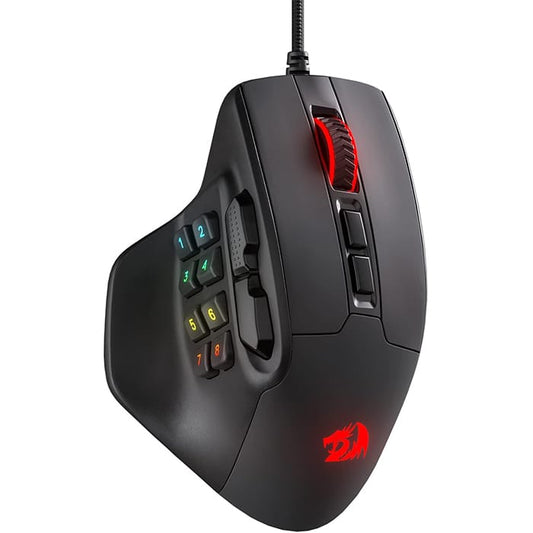 ماوس ألعاب Redragon Aatrox M811، مستشعر بصري Pixart 3327، دقة تصل إلى 12400 نقطة في البوصة، 15 زرًا قابلًا للبرمجة، اتصال سلكي، كابل مضفر بطول 1.8 متر، أسود | M811-RGB