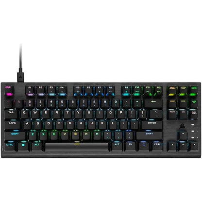 لوحة مفاتيح ألعاب بصرية ميكانيكية Corsair K60 Pro TKL RGB بدون مفاتيح، مفاتيح OPX، هيكل من الألومنيوم المصقول، كابل USB Type-C قابل للإزالة، تخطيط الواقع المعزز، لوحة مفاتيح QWERTY، لون أسود