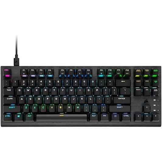لوحة مفاتيح ألعاب بصرية ميكانيكية Corsair K60 Pro TKL RGB بدون مفاتيح، مفاتيح OPX، هيكل من الألومنيوم المصقول، كابل USB Type-C قابل للإزالة، تخطيط الواقع المعزز، لوحة مفاتيح QWERTY، لون أسود