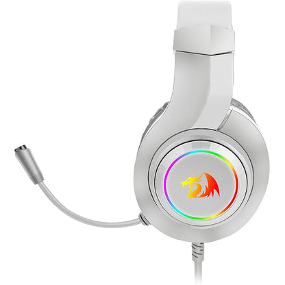 سماعة رأس Redragon H260-W للألعاب RGB، مشغلات صوت 50 مم، عزل ضوضاء سلبي، مقبس صوت وميكروفون 3.5 مم، موصل USB-A، طول الكابل 6 أقدام، أبيض | H260-W
