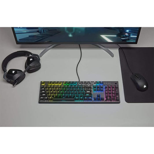 لوحة مفاتيح الألعاب الميكانيكية Corsair K60 RGB Pro منخفضة الارتفاع، مفاتيح Cherry MX الميكانيكية منخفضة الارتفاع - إطار ألومنيوم متين رفيع وانسيابي - إضاءة خلفية RGB