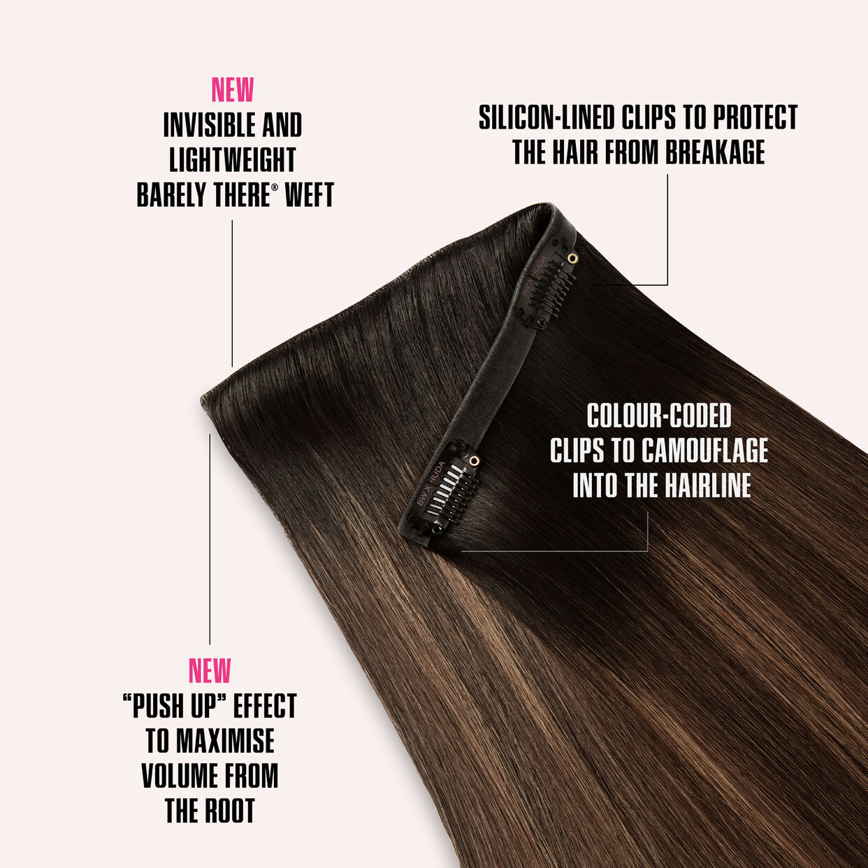 Huda Beauty Beauty Works Barely There Clip ins - Desert Dune