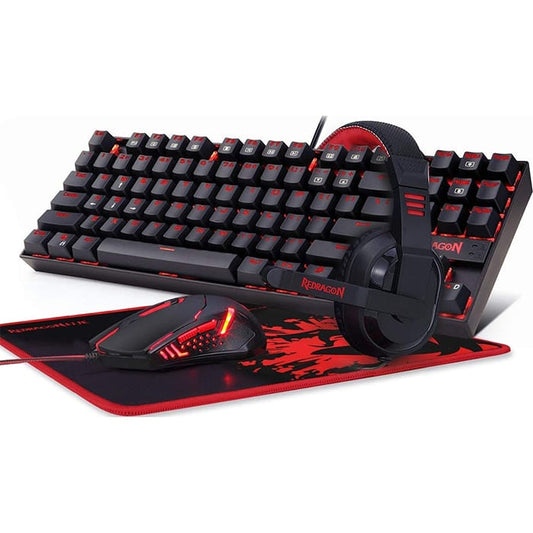 لوحة مفاتيح وماوس للألعاب Redragon K552-BB، ولوحة ماوس كبيرة، وسماعة رأس للألعاب مع ميكروفون، ولوحة مفاتيح ميكانيكية 87 مفتاحًا مع مفاتيح زرقاء لألعاب الكمبيوتر التي تعمل بنظام Windows - رأس لوحة مفاتيح وماوس 