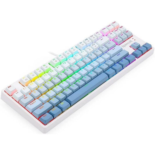 لوحة مفاتيح ألعاب ميكانيكية سلكية REDRAGON K645W بمنفذ USB RGB CASS، مزودة بمفتاح أزرق، وإضاءة خلفية LED، و87 مفتاحًا، ومقاومة للتشويش، ومقاومة للرذاذ، وكابل USB قابل للفصل، لون أبيض | K645W-GB-RGB 