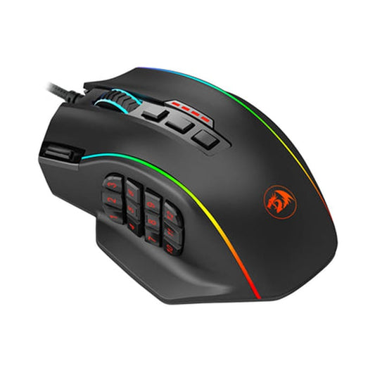 ماوس ألعاب سلكي Redragon M901، مستشعر عالي الدقة بدقة 12400 نقطة في البوصة، إضاءة خلفية RGB، 20 زرًا قابلًا للبرمجة مع مجموعة ضبط الوزن، لأجهزة الكمبيوتر التي تعمل بنظام Windows، أسود | M901-K-2 