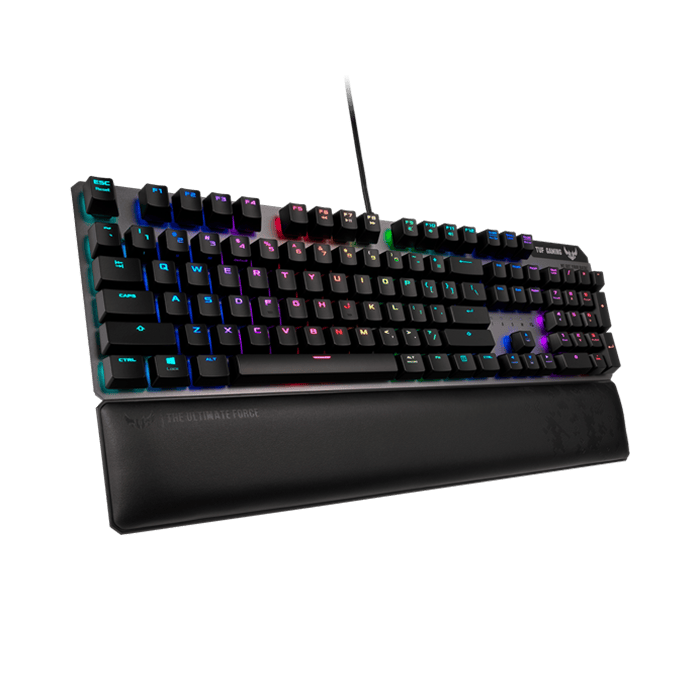 لوحة مفاتيح سلكية Asus TUF Gaming K7 Optical-Mech مقاومة للغبار والماء IP56، وألومنيوم من الدرجة المستخدمة في صناعة الطائرات، وإضاءة Aura Sync