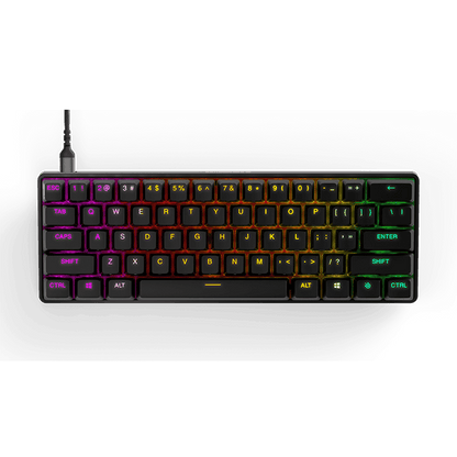 لوحة مفاتيح الألعاب الميكانيكية SteelSeries Apex Pro Mini، تشغيل قابل للتعديل، عامل شكل مدمج بنسبة 60%، RGB، أغطية مفاتيح PBT، USB-C
