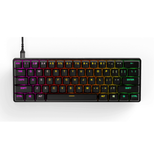 لوحة مفاتيح الألعاب الميكانيكية SteelSeries Apex Pro Mini، تشغيل قابل للتعديل، عامل شكل مدمج بنسبة 60%، RGB، أغطية مفاتيح PBT، USB-C