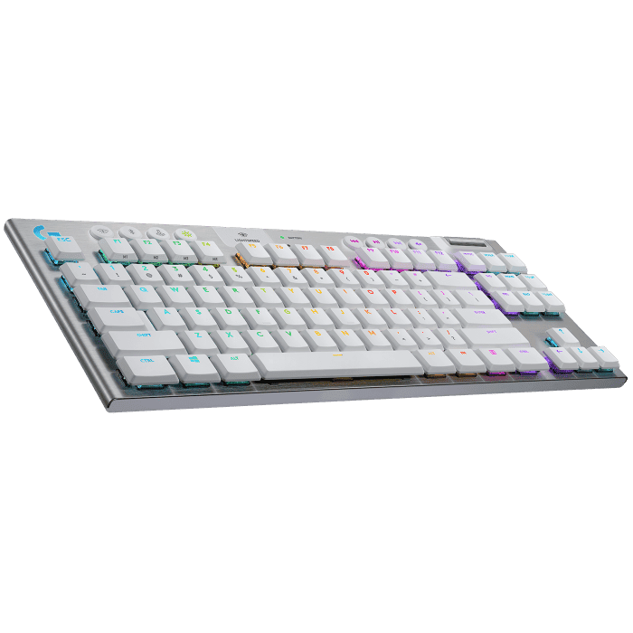 لوحة مفاتيح الألعاب الميكانيكية Logitech G915 TKL، لوحة مفاتيح لمسية لاسلكية Lightspeed RGB، خيارات مفاتيح منخفضة الارتفاع، LIGHTSYNC RGB، دعم متقدم للبلوتوث واللاسلكي - أبيض | 920-009664