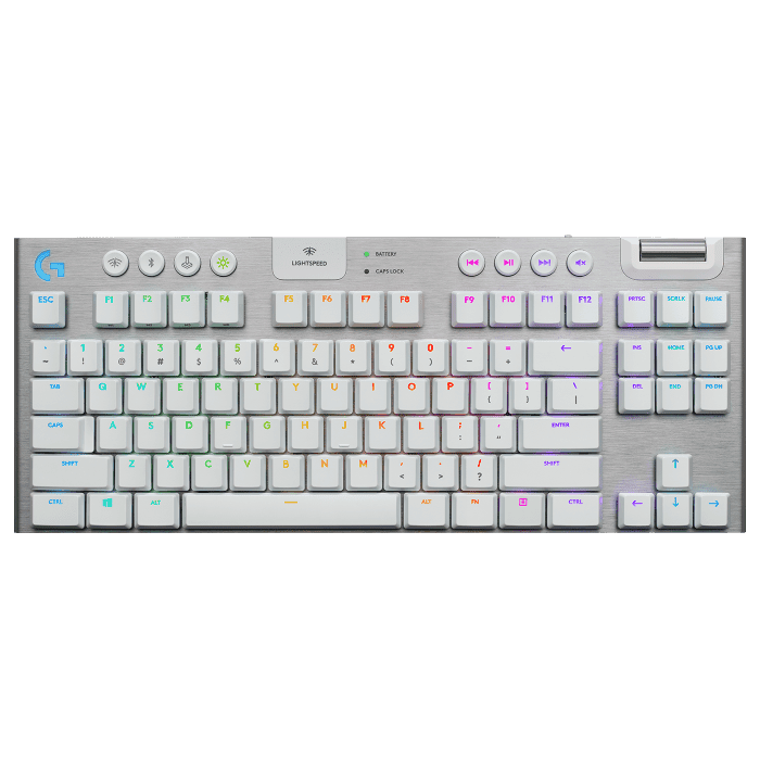 لوحة مفاتيح الألعاب الميكانيكية Logitech G915 TKL، لوحة مفاتيح لمسية لاسلكية Lightspeed RGB، خيارات مفاتيح منخفضة الارتفاع، LIGHTSYNC RGB، دعم متقدم للبلوتوث واللاسلكي - أبيض | 920-009664