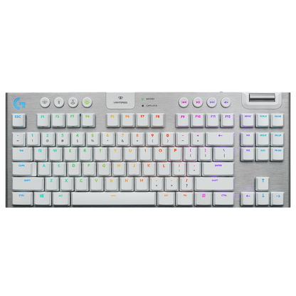 لوحة مفاتيح الألعاب الميكانيكية Logitech G915 TKL، لوحة مفاتيح لمسية لاسلكية Lightspeed RGB، خيارات مفاتيح منخفضة الارتفاع، LIGHTSYNC RGB، دعم متقدم للبلوتوث واللاسلكي - أبيض | 920-009664