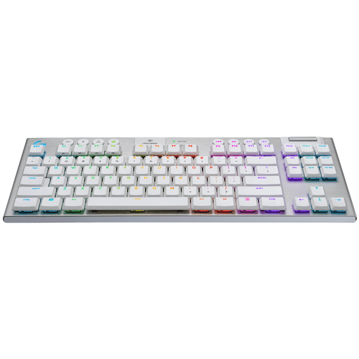 لوحة مفاتيح الألعاب الميكانيكية Logitech G915 TKL، لوحة مفاتيح لمسية لاسلكية Lightspeed RGB، خيارات مفاتيح منخفضة الارتفاع، LIGHTSYNC RGB، دعم متقدم للبلوتوث واللاسلكي - أبيض | 920-009664