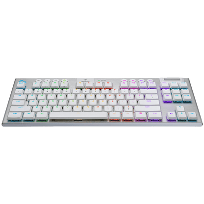 لوحة مفاتيح الألعاب الميكانيكية Logitech G915 TKL، لوحة مفاتيح لمسية لاسلكية Lightspeed RGB، خيارات مفاتيح منخفضة الارتفاع، LIGHTSYNC RGB، دعم متقدم للبلوتوث واللاسلكي - أبيض | 920-009664