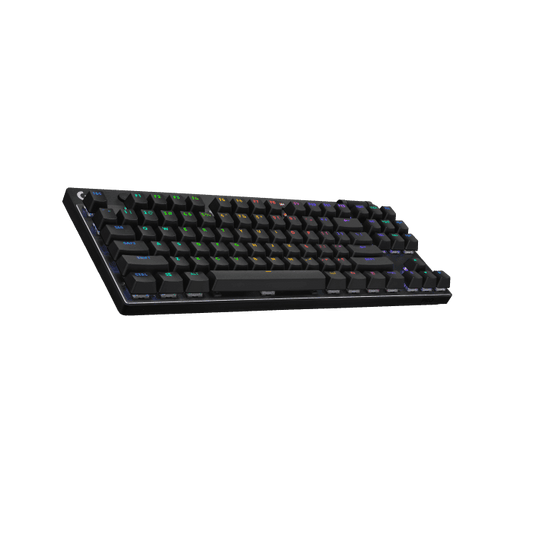 لوحة مفاتيح ألعاب لاسلكية Logitech G PRO X TKL LIGHTSPEED، تصميم محمول للغاية بدون مفاتيح رقمية، إضاءة خلفية RGB بتقنية Lightsync، أغطية مفاتيح PBT، مفاتيح لمسية (GX بني)، بلوتوث/USB، تخطيط أمريكي دولي، أسود | 920-012136