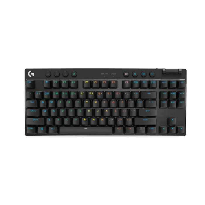 لوحة مفاتيح ألعاب لاسلكية Logitech G PRO X TKL LIGHTSPEED، تصميم محمول للغاية بدون مفاتيح رقمية، إضاءة خلفية RGB بتقنية Lightsync، أغطية مفاتيح PBT، مفاتيح لمسية (GX بني)، بلوتوث/USB، تخطيط أمريكي دولي، أسود | 920-012136