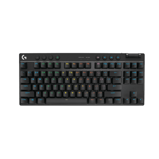 لوحة مفاتيح ألعاب لاسلكية Logitech G PRO X TKL LIGHTSPEED، تصميم محمول للغاية بدون مفاتيح رقمية، إضاءة خلفية RGB بتقنية Lightsync، أغطية مفاتيح PBT، مفاتيح لمسية (GX بني)، بلوتوث/USB، تخطيط أمريكي دولي، أسود | 920-012136