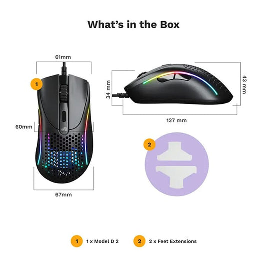 ماوس ألعاب سلكي من Glorious موديل DV2 RGB - أسود | ماوس ألعاب سلكي من Glorious موديل DV2 RGB - أسود | GLO-MS-DV2-MB 