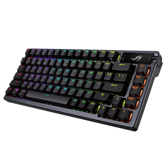 لوحة مفاتيح ألعاب لاسلكية مخصصة من Asus Rog Azoth 75%، شاشة OLED، مفاتيح NX حمراء، ألوان RGB-أسود إنجليزي، عربي 