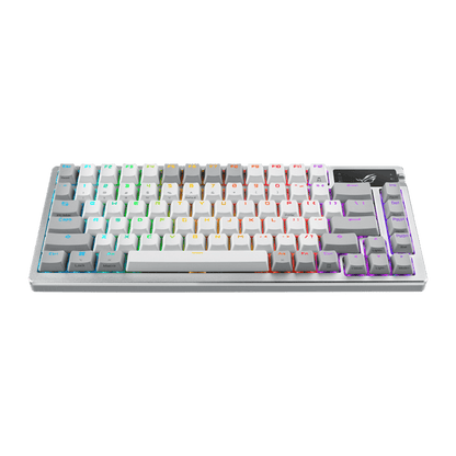 لوحة مفاتيح ألعاب لاسلكية مخصصة من Asus Rog Azoth 75%، شاشة OLED، مفاتيح NX Snow، RGB-Black Eng,AR، White