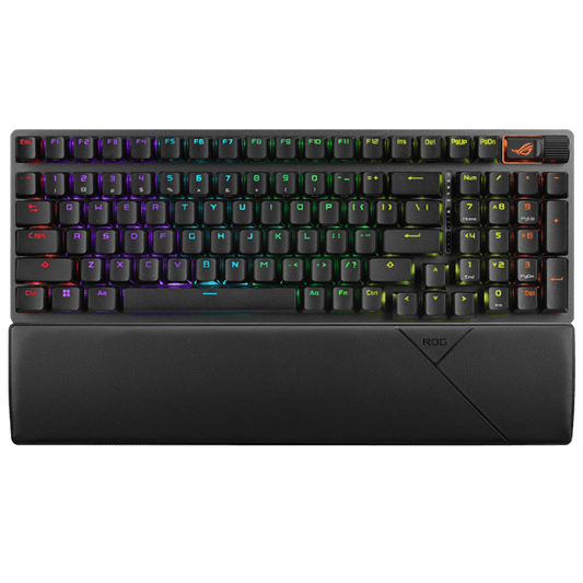 لوحة مفاتيح الألعاب اللاسلكية Asus ROG Strix Scope II 96 مع اتصال ثلاثي الأوضاع، ومفاتيح تشغيل سريعة، وعناصر تحكم متعددة الوظائف، ومفاتيح ميكانيكية ROG NX Snow قابلة للتبديل السريع ومُزيتة مسبقًا 