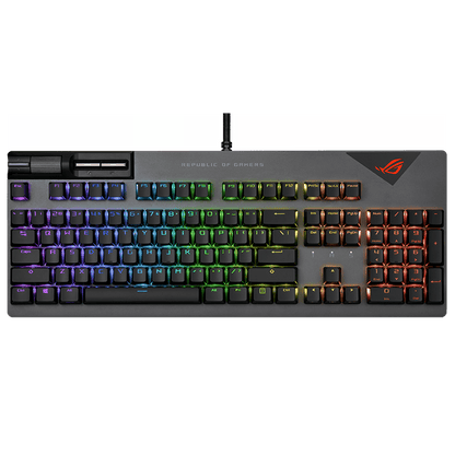 لوحة مفاتيح ميكانيكية سلكية للألعاب من Asus ROG Strix Flare II بمعدل استطلاع 8000 هرتز، ومفاتيح ميكانيكية ROG NX، وأغطية مفاتيح PBT، وأدوات تحكم معدنية للوسائط، ومسند معصم قابل للفصل
