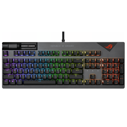 لوحة مفاتيح ميكانيكية سلكية للألعاب من Asus ROG Strix Flare II بمعدل استطلاع 8000 هرتز، ومفاتيح ميكانيكية ROG NX، وأغطية مفاتيح PBT، وأدوات تحكم معدنية للوسائط، ومسند معصم قابل للفصل