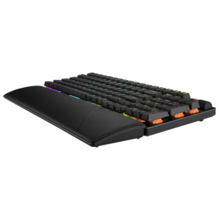 لوحة مفاتيح الألعاب اللاسلكية Asus ROG Strix Scope II 96 مع اتصال ثلاثي الأوضاع، ومفاتيح تشغيل سريعة، وعناصر تحكم متعددة الوظائف، ومفاتيح ميكانيكية ROG NX Snow قابلة للتبديل السريع ومُزيتة مسبقًا 