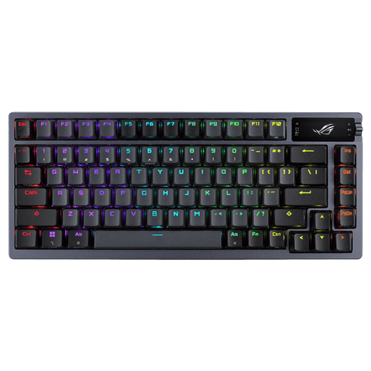 لوحة مفاتيح ألعاب لاسلكية مخصصة من Asus Rog Azoth 75%، شاشة OLED، مفاتيح NX حمراء، ألوان RGB-أسود إنجليزي، عربي 