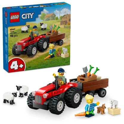 Lego Red Farm Tractor with Trailer & Sheep