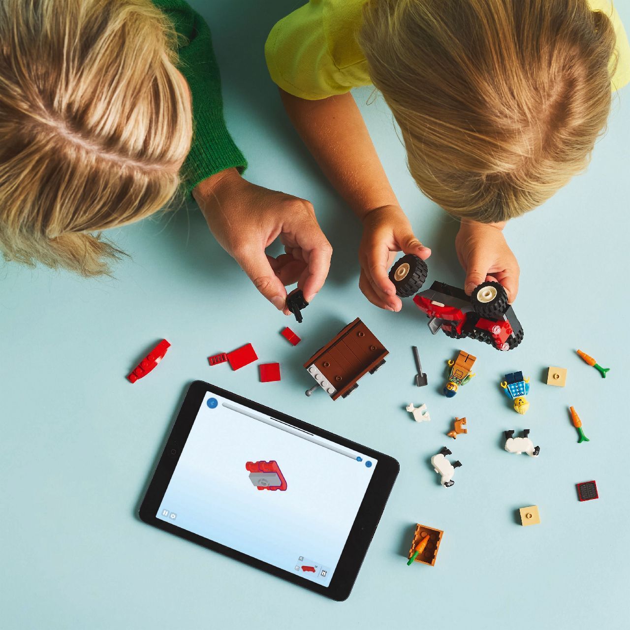 Lego Red Farm Tractor with Trailer & Sheep