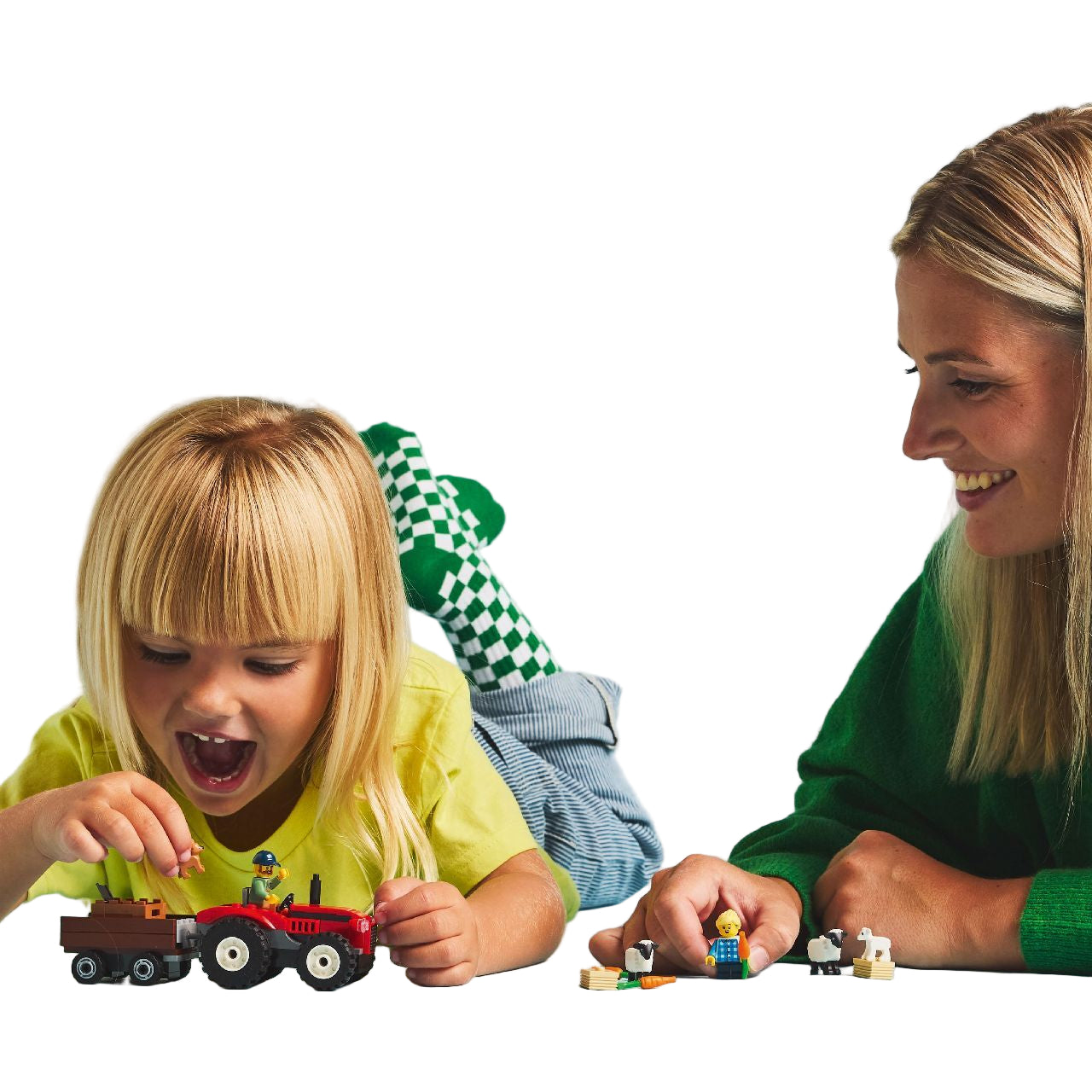 Lego Red Farm Tractor with Trailer & Sheep