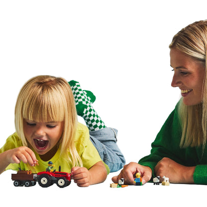 Lego Red Farm Tractor with Trailer & Sheep